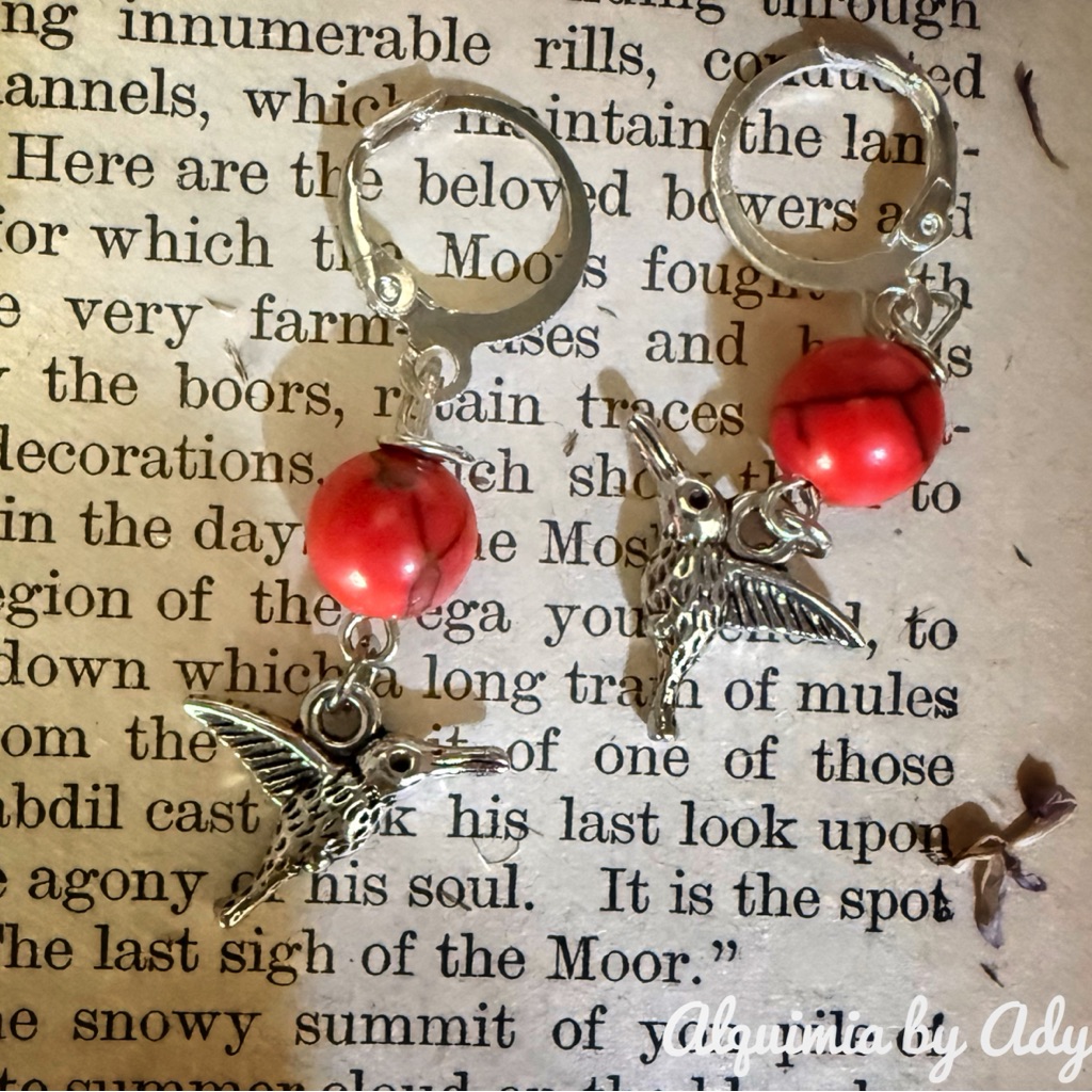 Red Turquoise Silver Dangle Earrings
